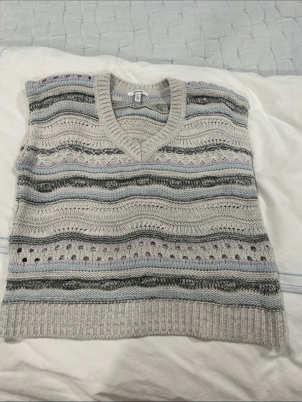 Splendid Light Gray Striped Knit V-Neck Sweater size xs